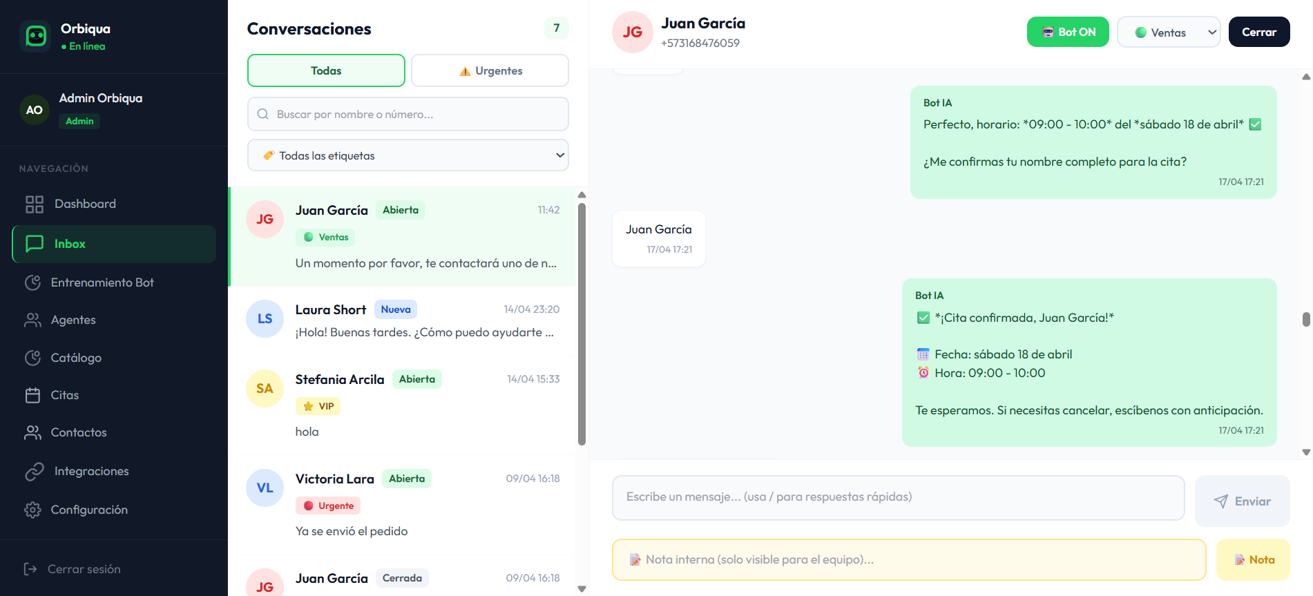 Orbiqua — Inbox multiagente con IA